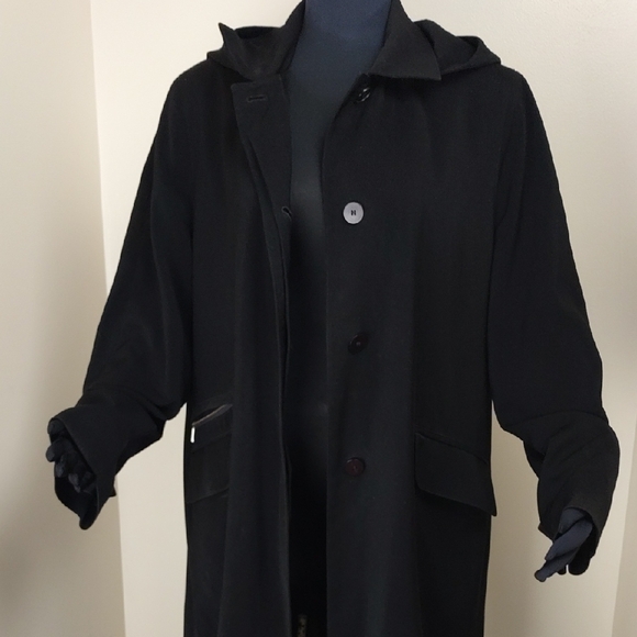 Anne Klein Jackets & Blazers - Anne Klein Black Maxi Hooded Coat Removable Hood Size 10